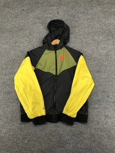 Nike Jacket Boys Large Black Yellow Hooded Windbreaker Loose Fit Swoosh Logo - Picture 1 of 8