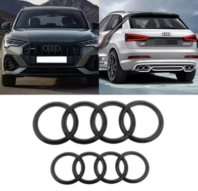 2x Audi negro brillante delantero trasero anillos emblema parrilla 285mm + 216mm Q3 Q5 Q7 - Imagen 1 de 4