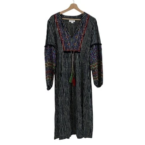 Maxi Vestido Terciopelo Graham Spencer Lino Algodón Talla XL Rayas Bordado Boho - Imagen 1 de 13