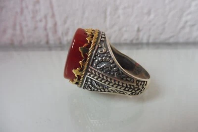 Anello In Argento, Molto Bello, Grande, Argento 925 Con Bellissima Pietra Rossa - Immagine 1 di 4