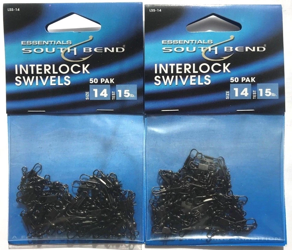 1000 (20 packs/50) 15 lb. test South Bend Black Interlock Swivels size 14 LSS-14 - Image 1 of 1