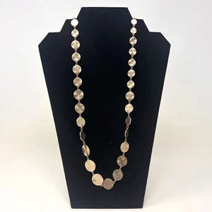 Extra Long Gold Tone Hammered Coin Disc Statement Chain Necklace Bohemian 30" - Picture 1 of 6