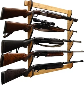 Porta Pistola da Parete in Legno per Fino a 5 Fucili Fucili Espositore Portaoggetti Interno Americano - Foto 1 di 7