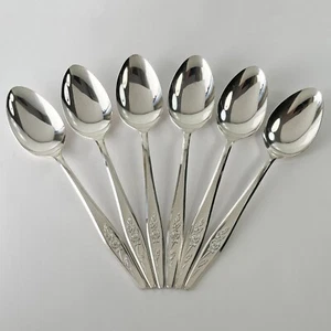 Vintage Biltmore Silverplate Dinner Dessert Spoons Cutlery 6 pc Set, Floral Rose - Picture 1 of 6
