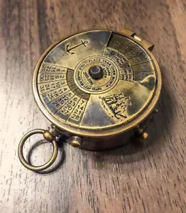 Antique Brass Nautical Vintage Handmade 100 Year Calendar Pocket Compass Gift - Picture 1 of 3