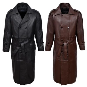 Gabardina de cuero para hombre negra larga TRINCHERA DE CUERO REAL ESTILO 6965 - Imagen 1 de 13