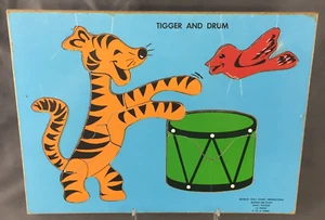 Vintage 1965 Walt Disney Productions Wooden 10 Piece Tigger and Drum Puzzle - Picture 1 of 9