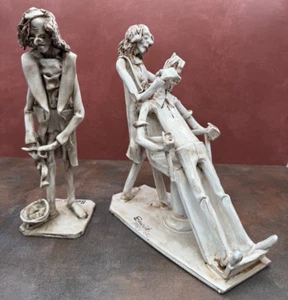 2 Sculture Dino Bencini Vintage Dentista Firmate Terracotta Smaltata Italia Gotica - Foto 1 di 15