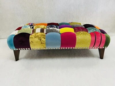 New Gainsborough Designer Patchwork Footstool Brown Wooden Tapered Legs - Image 1 of 4