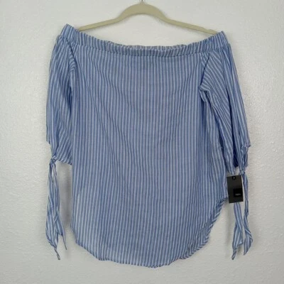 Mossimo Топ женщин маленький синий белые полосы с плеча короткий рукав блузка - Изображение 1 из 4