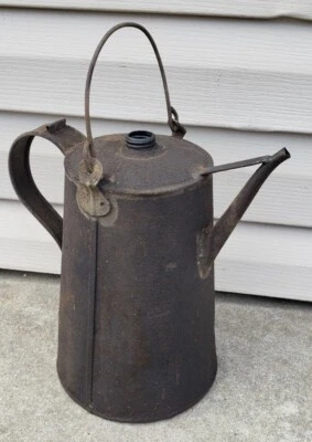 Antique Primitive Tin Kerosene Oil Can Pitcher Railroad Lamp & Lantern Filler - Image 1 of 4