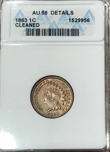 1863 Indian Cent ANACS AU58 Details gereinigt schöne Oberflächen - Bild 1 von 5