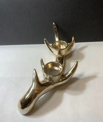 Candelabro con cuerno de alce de ciervo dorado Foto 1 de 4