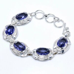 Blue Tanzanite Gemstone Handmade 925 Sterling Silver Jewelry Bracelets Size 7-8"