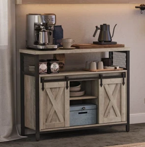 Rustic Industrial Sideboard Cabinet Barn Door Small Cupboard Storage Unit Grey - Picture 1 of 6