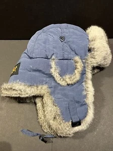 Gorra Corona Sombrero Trampero Forrado Piel de Conejo Azul Talla L Winnipeg Canadá COMO NUEVO - Imagen 1 de 8