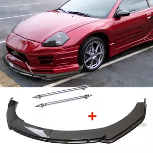 Front Bumper Lip Spoiler Splitter Carbon Fiber+Strut Rods For Mitsubishi Eclipse - Picture 1 of 12