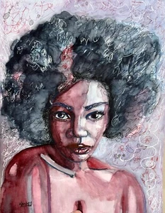 Original Art Female Portrait Watercolor & Ink Painting Paper Size 9”x12 Artwork - Picture 1 of 3