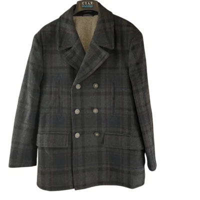 Chaquetón forrado de mezcla de lana de doble botonadura negro gris pl Lauren para hombre Foto 1 de 4