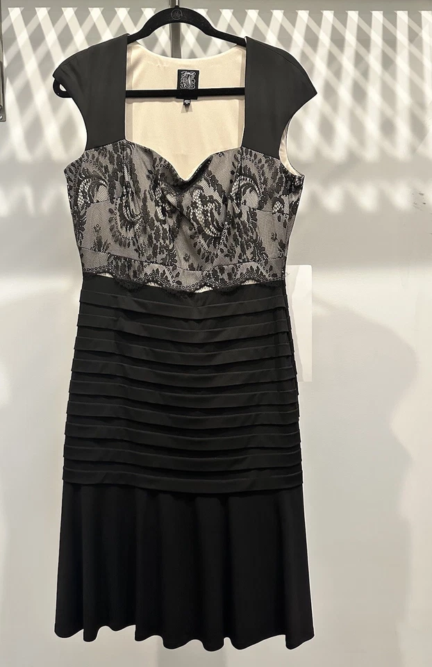$138 Vestido JAX Negro Talla 12 Nuevo con Etiquetas Floral Encaje Midi Funda Forrada ETIQUETAS NEGRAS Foto 1 de 4