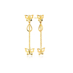 Pendientes largos de oro amarillo de 22 quilates autoexpresivos joyería... - Imagen 1 de 5
