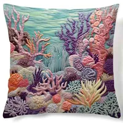 Красивый коралловый риф цифровой напечатано декоративная наволочка - 18 x 18 - новый - Изображение 1 из 4