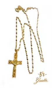 Collana ORO GIALLO Con Croce Lucida e Diamantata 45cm In Oro 18kt 750 List 335€ - Foto 1 di 8