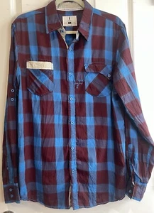 Men’s BUFFALO Button Down Blue Red L/S Plaid Casual Shirt Size Medium NWT - Picture 1 of 6
