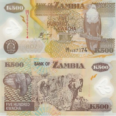 Zambia 500 Kwacha (2005) - Polymer/Eagle/Elephant/p43d UNC - Image 1 of 3