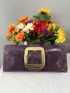 MICHAEL KORS Buckle Accent Purple Snakeskin Snap Flap Clutch - Picture 1 of 5