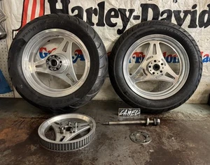86-99 Harley Softail Rev Tech 16x3.5 Front - 16x5 Rear Wheel w/ 70T Pulley Nice - Picture 1 of 21