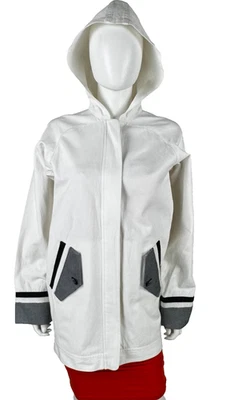 Chanel Auténtico 4 EE. UU. 36 FR 40 IT S Blanco Negro Algodón Capucha Cremallera Chaqueta Abrigo Pasarela Foto 1 de 4