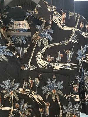 Campia Moda VTG Men’s M Black Floral Cocktail  Button Up Rayon Hawaiian Shirt - Image 1 of 4