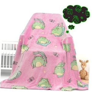 Cute Frog Blanket Glow in The Throw Size 50" x 60" (130 x 150 cm) Glowing Frog - Picture 1 of 7