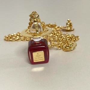 Vivienne Westwood Wine Red Perfume Chain Necklace Gold No Box From Japan New - Picture 1 of 7