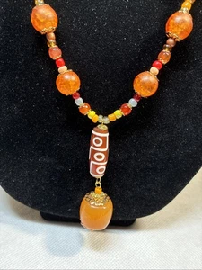 Artisan 23 Zoll goldfarbene Halskette mit Orange und Herbstfarben - Bild 1 von 7