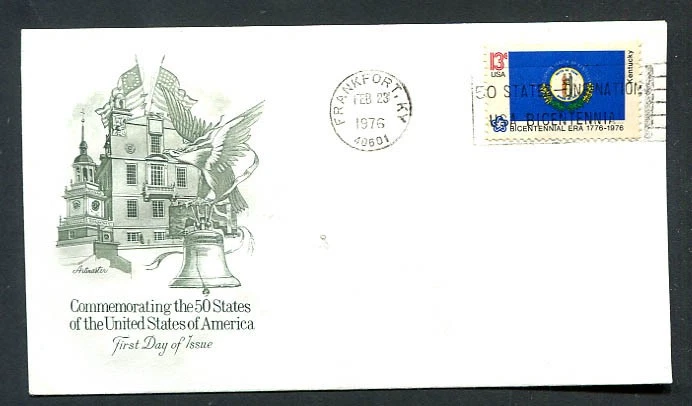USA : Scott # 1647 State Flags - Kentucky - FDC - Artcraft Cachet - Image 1 of 1
