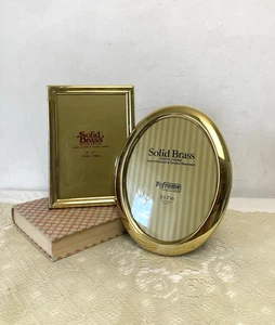 Vintage Solid Brass Photo Frames Ball Feet Free Standing Oval Square Gold Finish - Picture 1 of 8