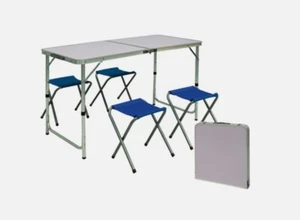 Set Tavolo Pieghevole Multifunzione da Campeggio in Alluminio - con 4 Sgabelli - Foto 1 di 2