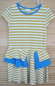 435 by MATILDA JANE Sunshiny Days mustard & blue striped dress~girl's size 14~ - Picture 1 of 3