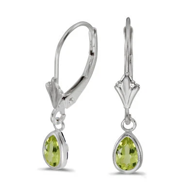 14k White Gold Pear Peridot Bezel Lever-back Earrings - Image 1 of 2