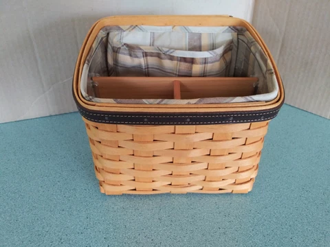 Longaberger TV Time Daddy's Caddy basket, wood dividers, protector & plaid liner Cover