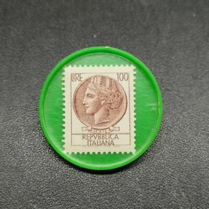 Gettone di Necessità con Francobollo 100 Lire Siracusana - Verde Chiaro Ascom - Picture 1 of 2