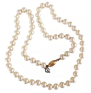 Collar anudado de cuentas de 3/8"" de colección Danecraft imitación perla de 3/8"" barril de pasador tono dorado - Imagen 1 de 6