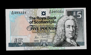 SCOTLAND (1) BANK NOTE 5 POUNDS 24 . 1 . 1990 P 352 A UNCIRCULATED - Picture 1 of 2