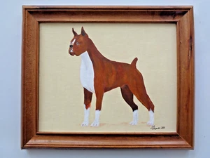 Boxer Dog Art wood frame painting 10" x 12" SALE Painted Pooches - Picture 1 of 10