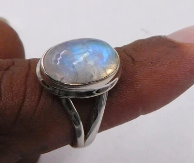 4.90 GM 925 Massives Sterlingsilber Natürlich Rainbow Mondstein Cab Ringgröße 8 - Bild 1 von 3