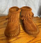 Minnetonka double fringe brown leather booties baboy toddler size 4