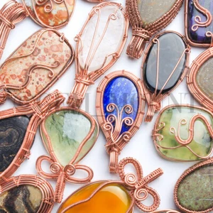 Copper pendant natural crystal pendant vintage pendant handmade pendant JP-78 - Picture 1 of 12