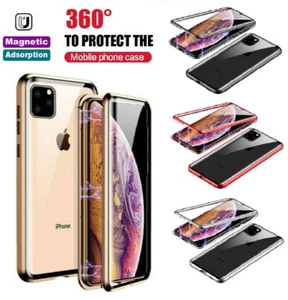 For iPhone 11 12 Pro Max 360° Full Cover Magnetic Absorption Glass Metal Case - Picture 1 of 20